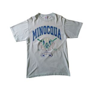 Vintage Jerzees Single Stitch Minocqua Wisconsin Light Blue T-Shirt Adult Large